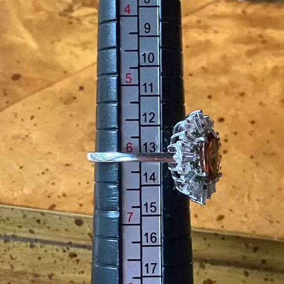 Natural Orange Garnet Chrome Diopside Sterling Silver Cocktail Ring Size 6 - Picture 5 of 8